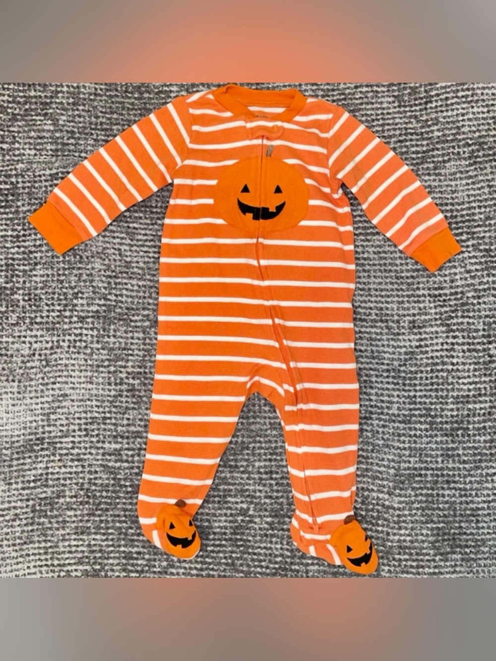 Carter's Striped Pumpkin Footie in Orange & White Baby 9m Like New